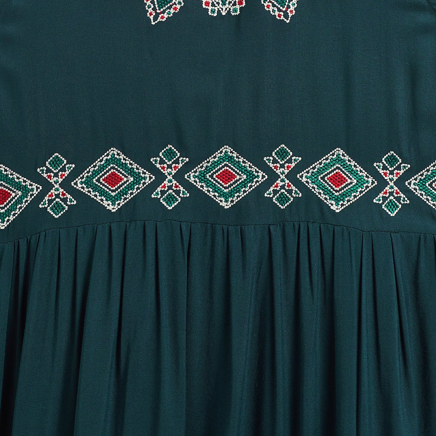 Kids Peacock Green Emb Dress