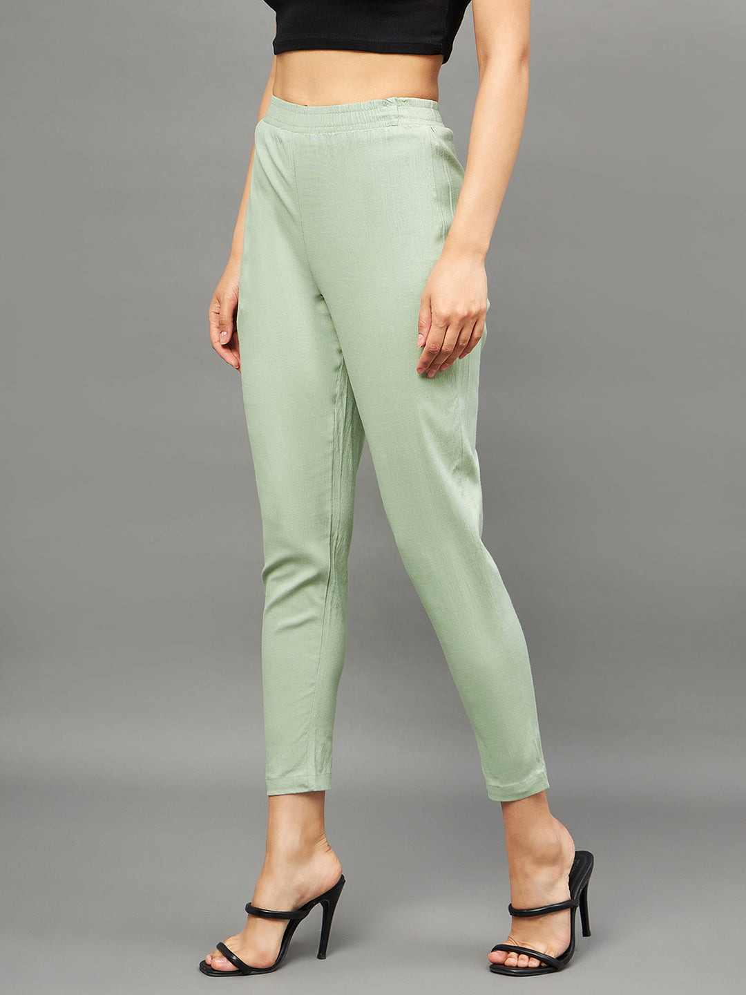 Pista Green Colour Straight Pant
