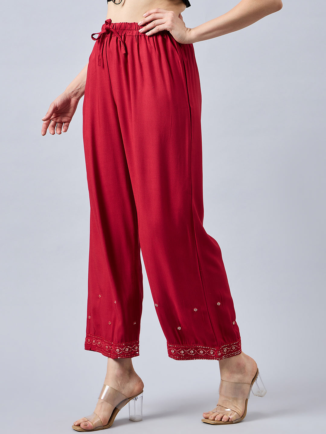Red Embellished Palazzo