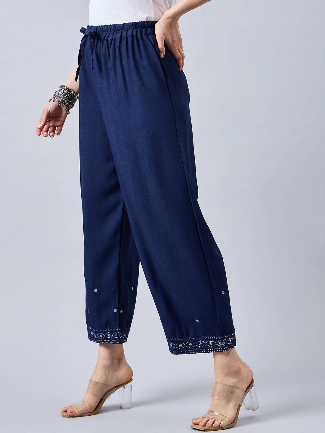 Navy Blue Embellished Palazzo