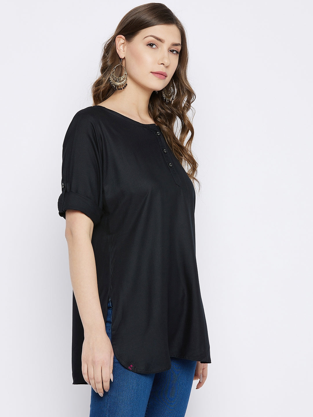 Black Solid Coloured Short Kurti - 32" Length