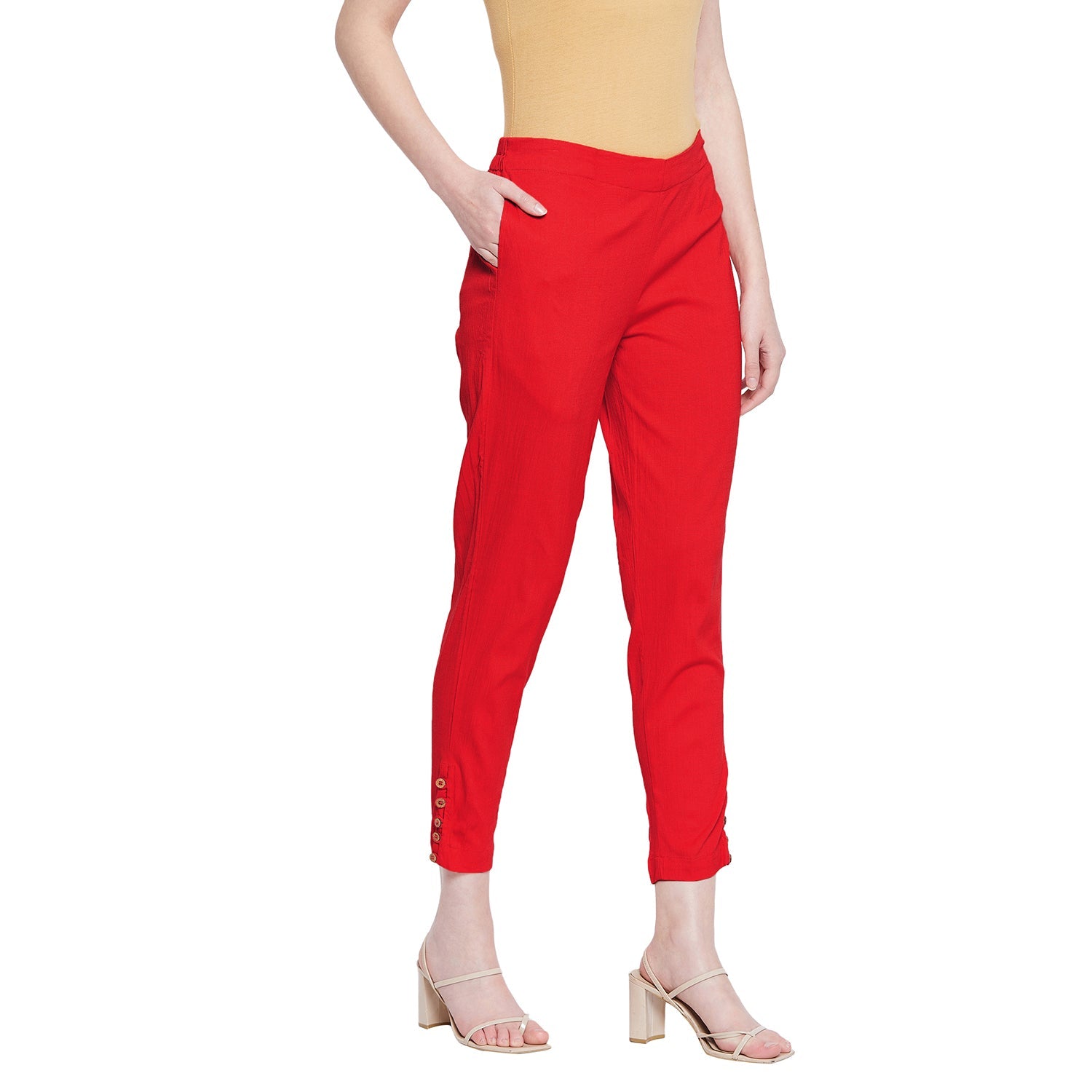 Yellow Button Pant Red