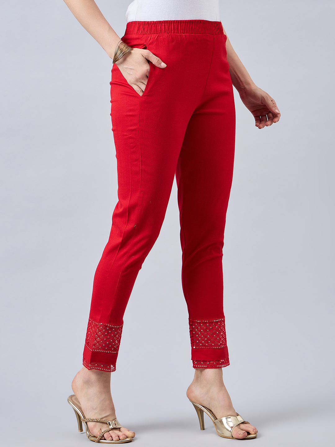 Red Sequin Lace Pants