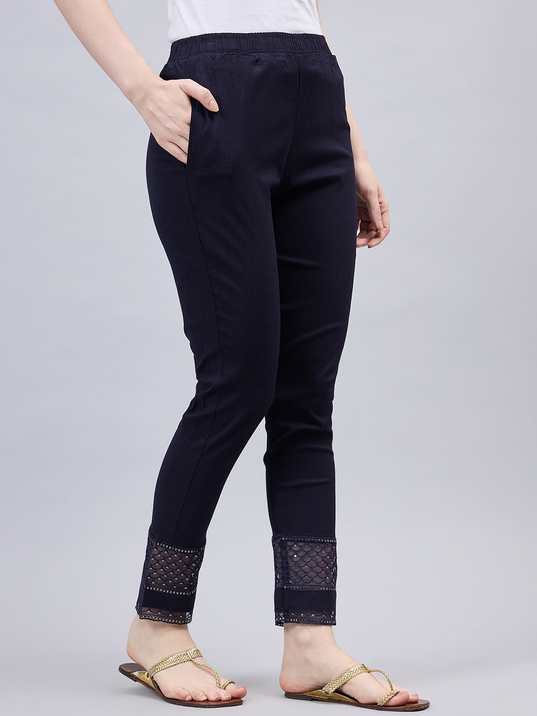 Navy Blue Sequin Lace Pants Navy