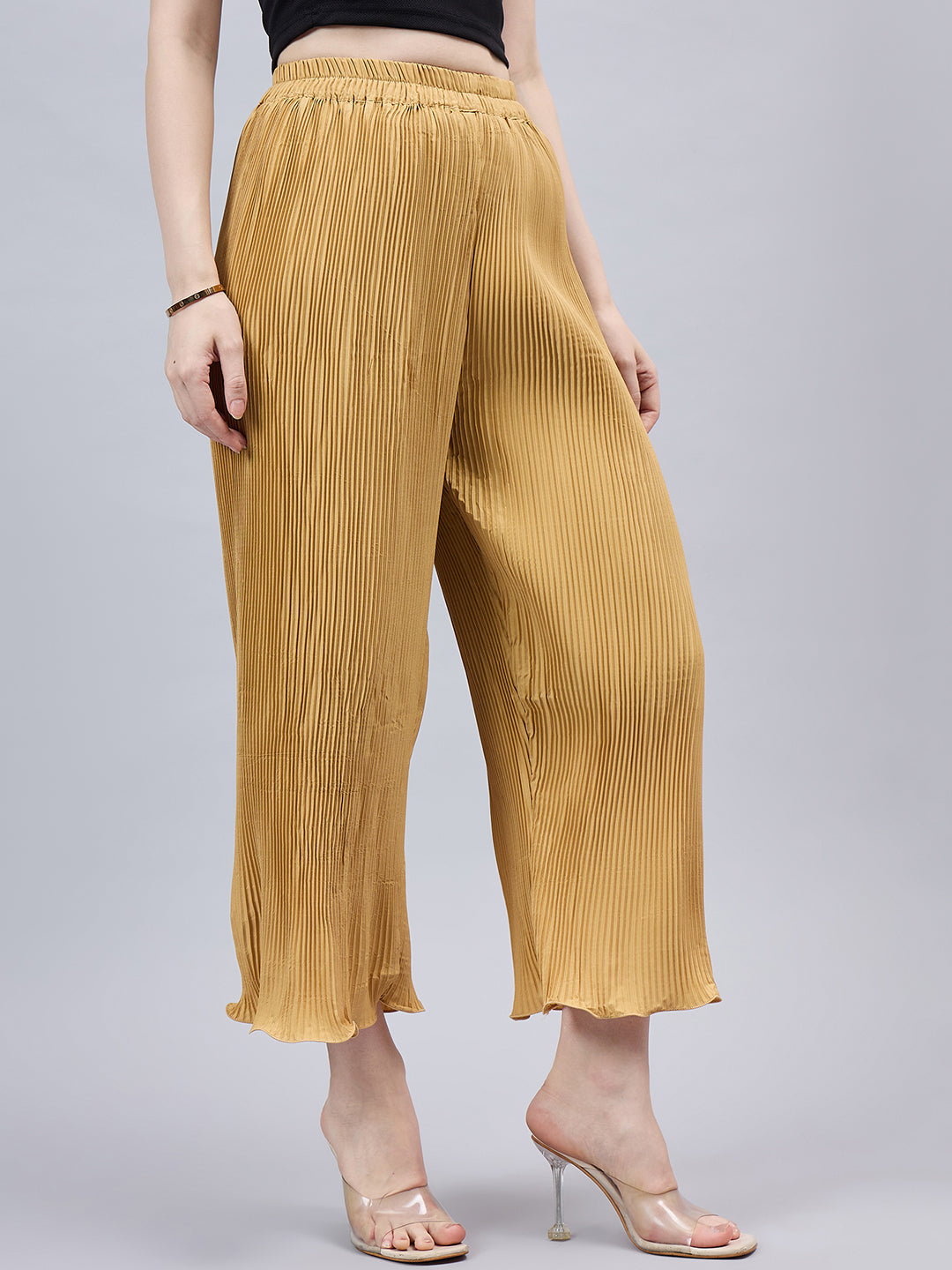 Gold Pleated Chiffon Palazzo