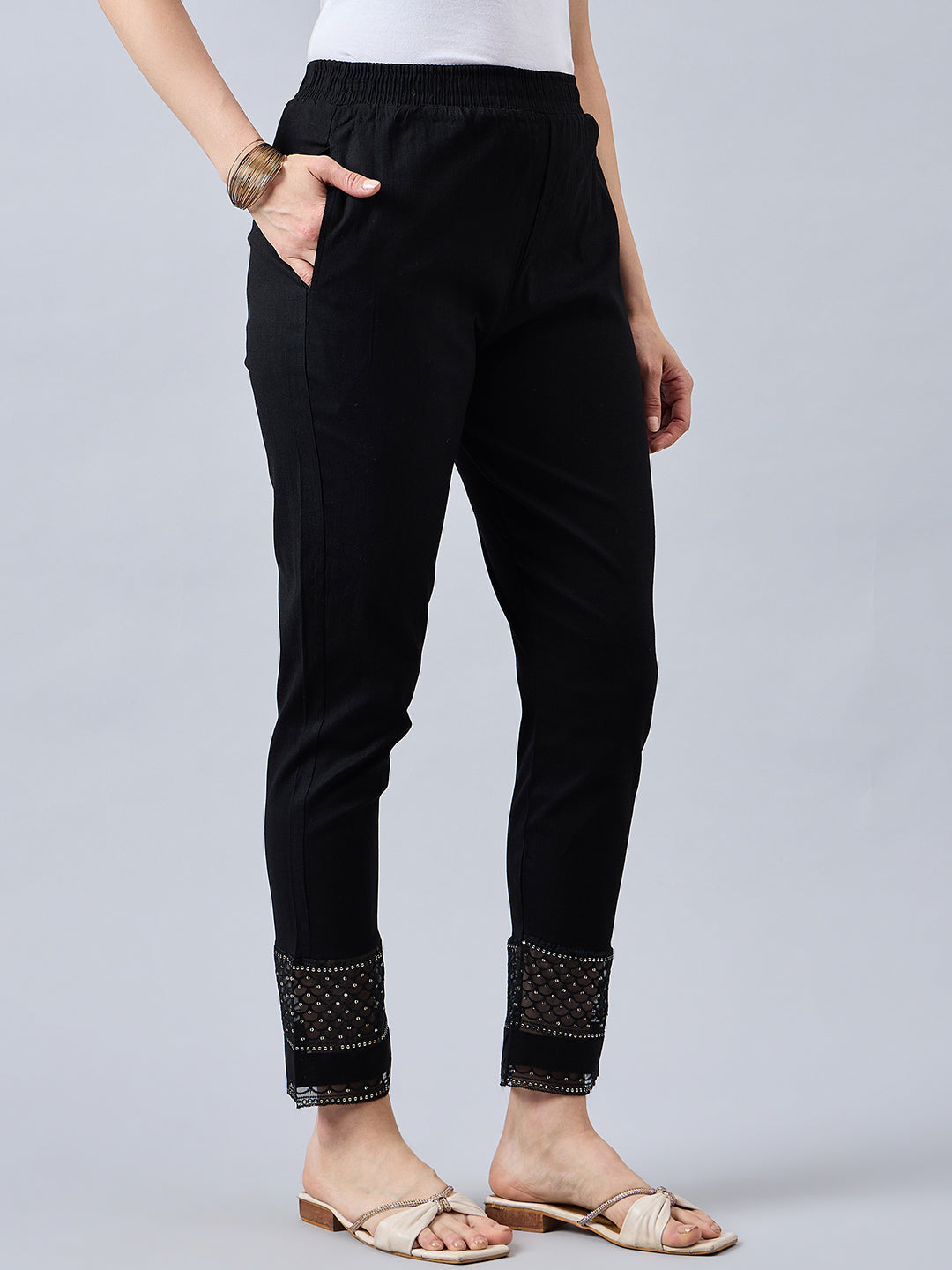 Black Sequin Lace Pants M Black