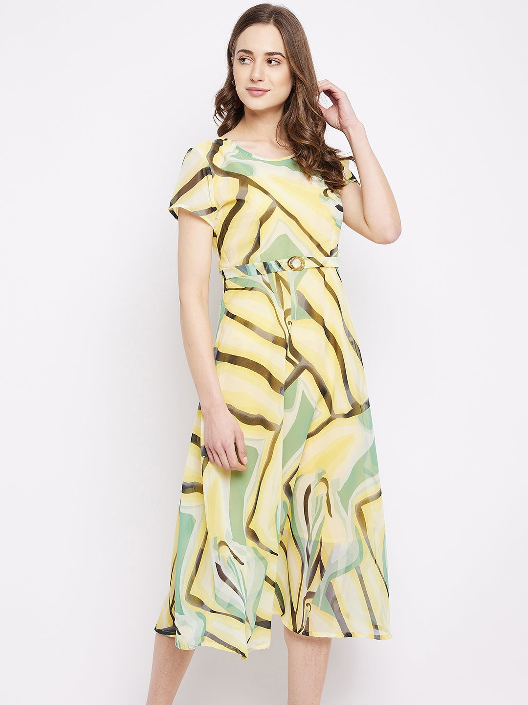 Round neck short dresses . yellow XL