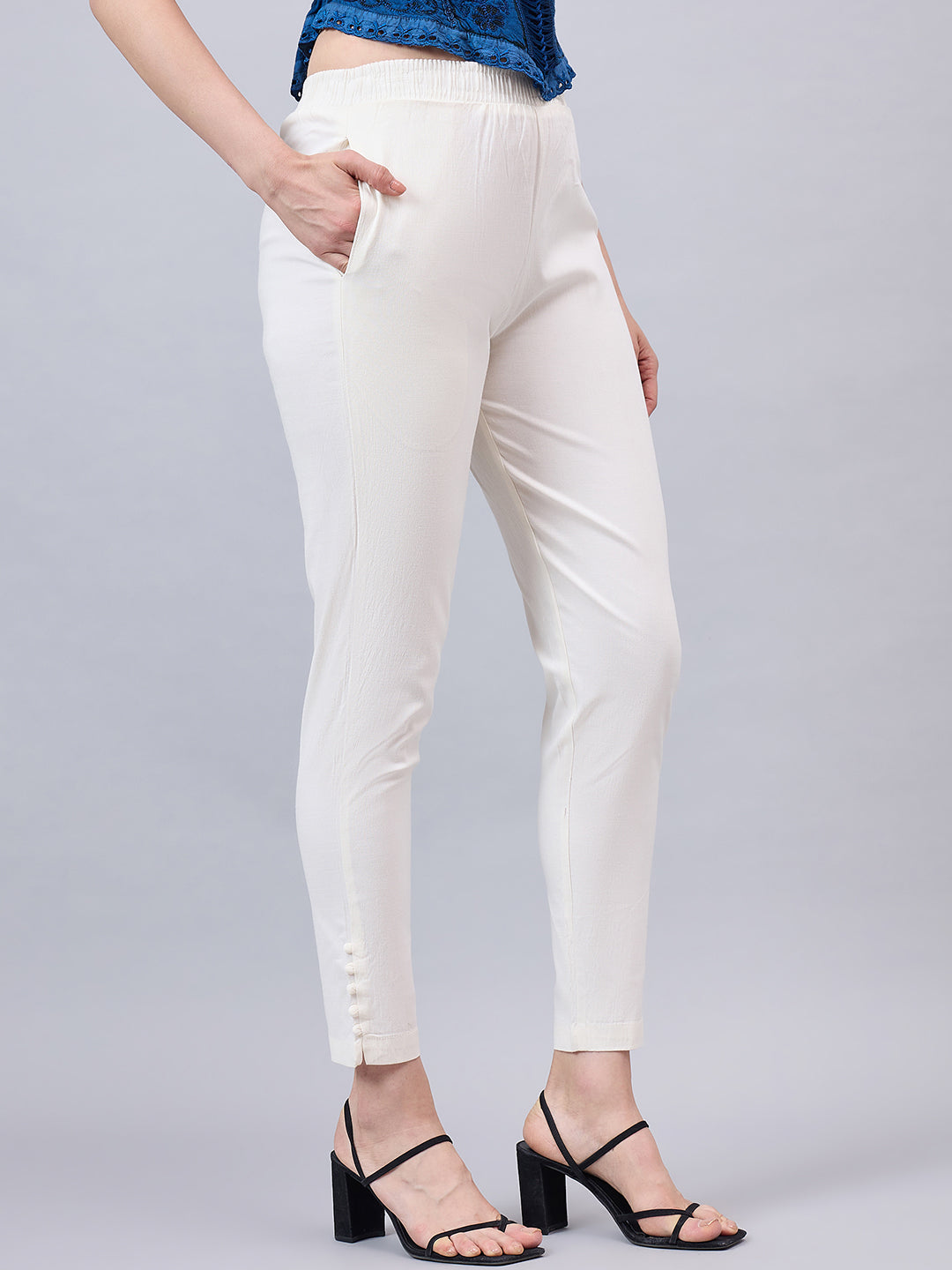 Cream Regular Fit Potli Pants