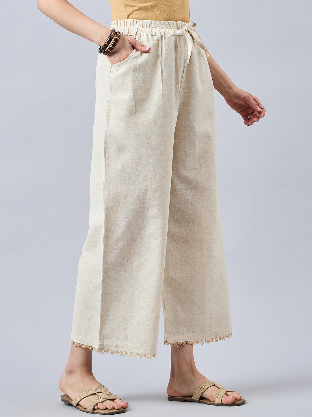 Cotton Palazzo With Skin Lace Detailing