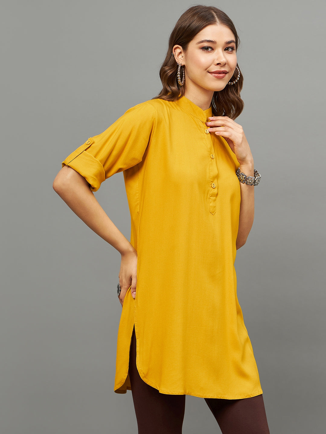 Bottle Green Solid Coloured Short Kurti - 32" Length