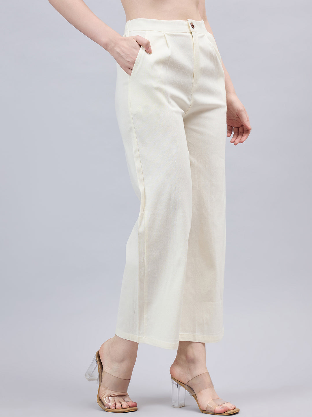 Cream Bell Bottom Pants Off white
