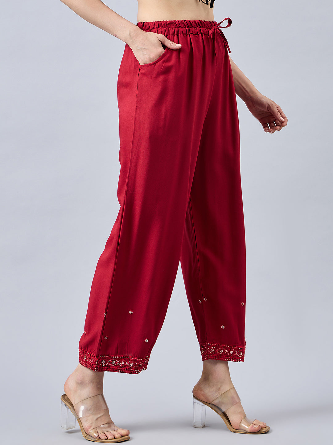 Red Embellished Palazzo