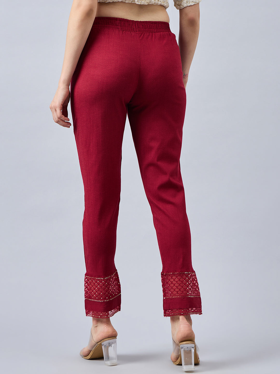 Maroon Sequin Lace Pants