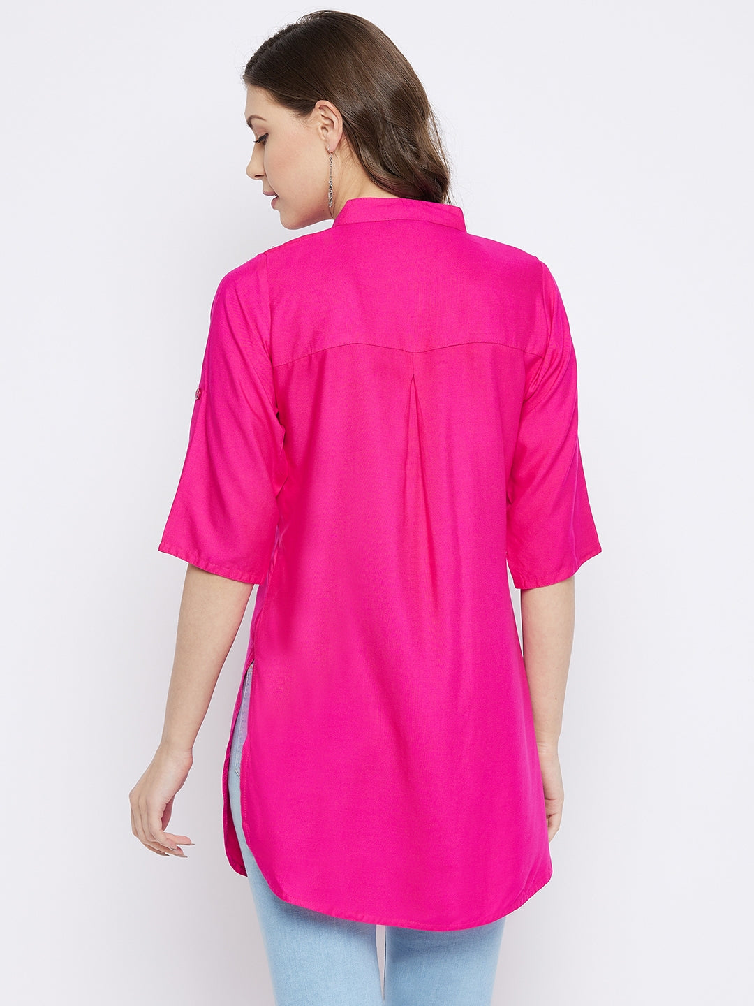 Pink Solid Coloured Short Kurti - 32" Length