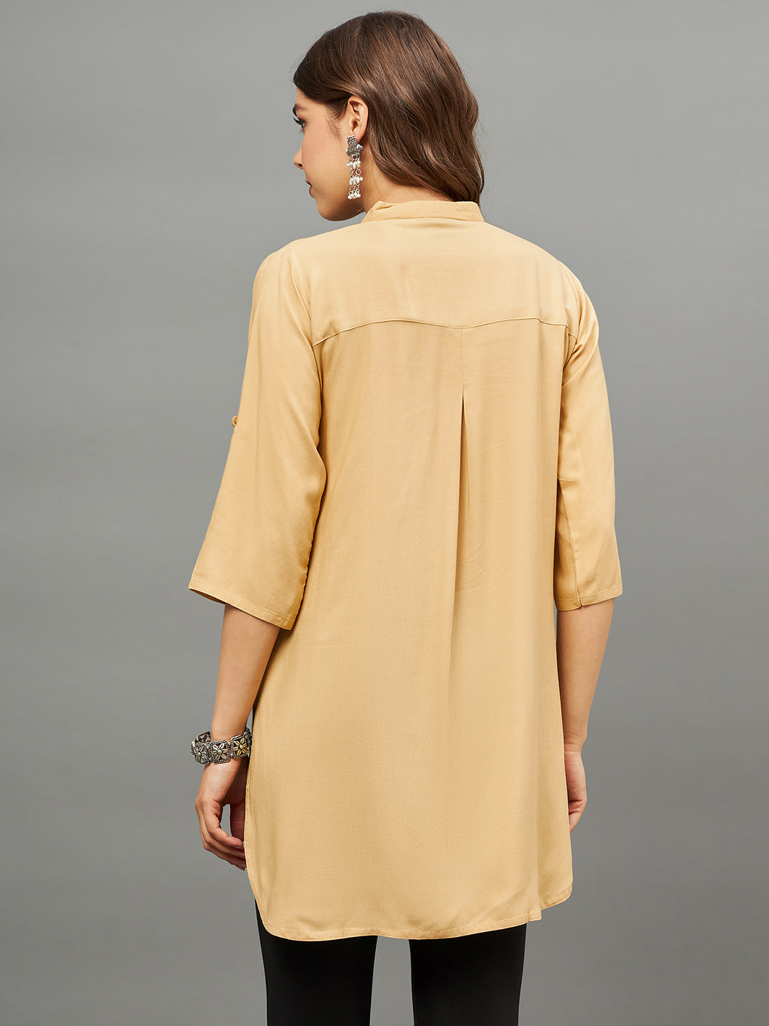 Bottle Green Solid Coloured Short Kurti - 32" Length