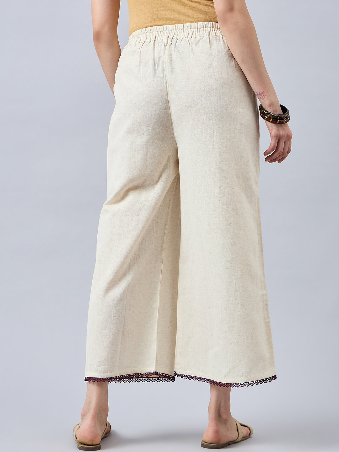 Cotton Palazzo With Wine Lace Detailing