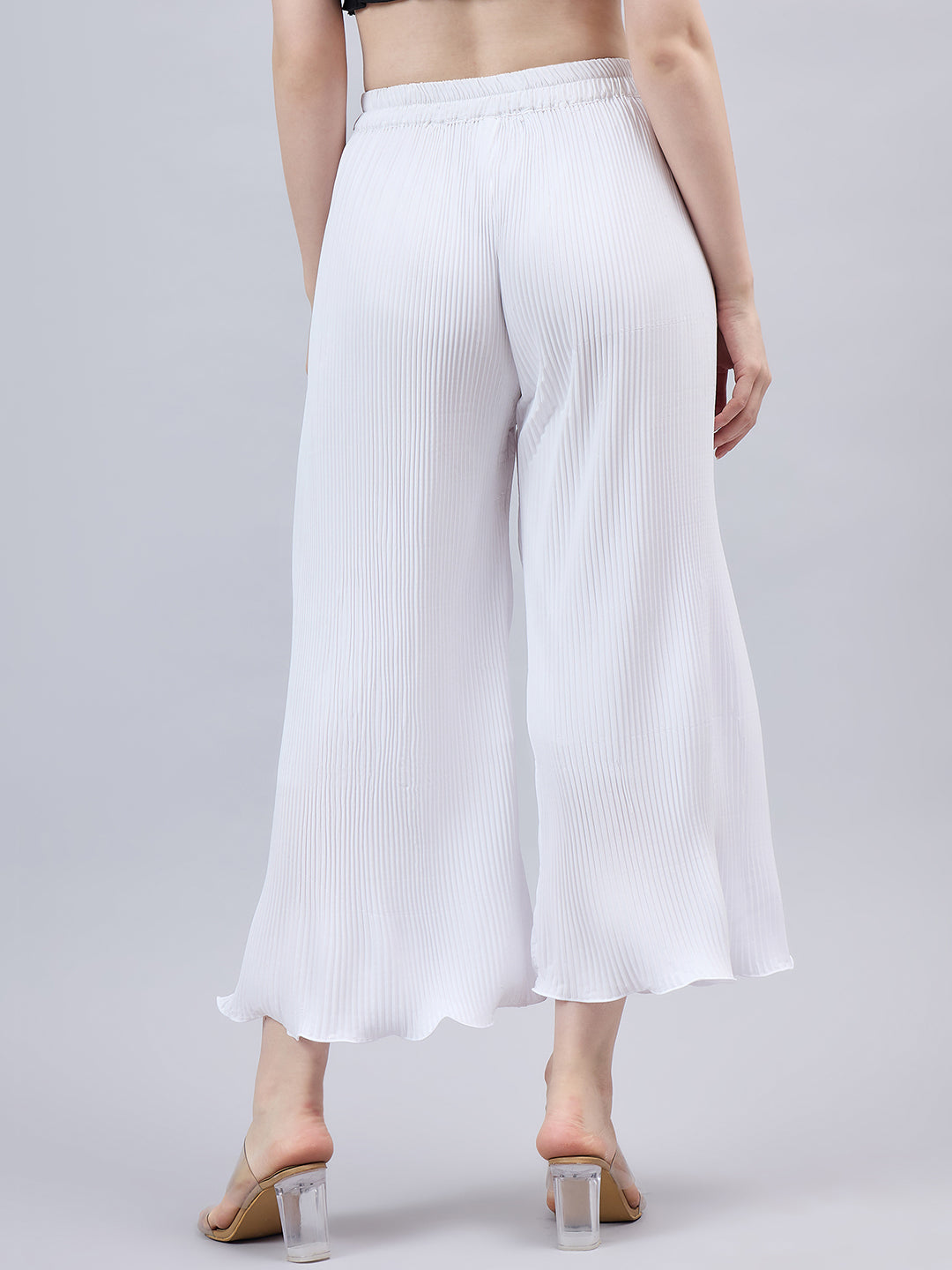White Pleated Chiffon Palazzo