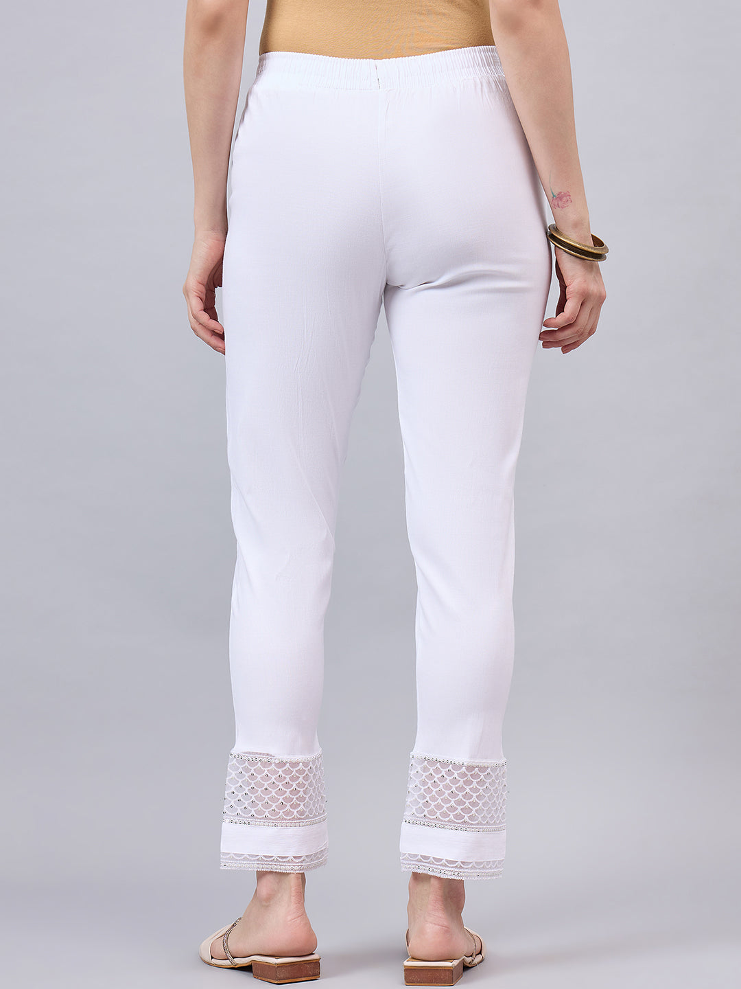 White Sequin Lace Pants 4XL White