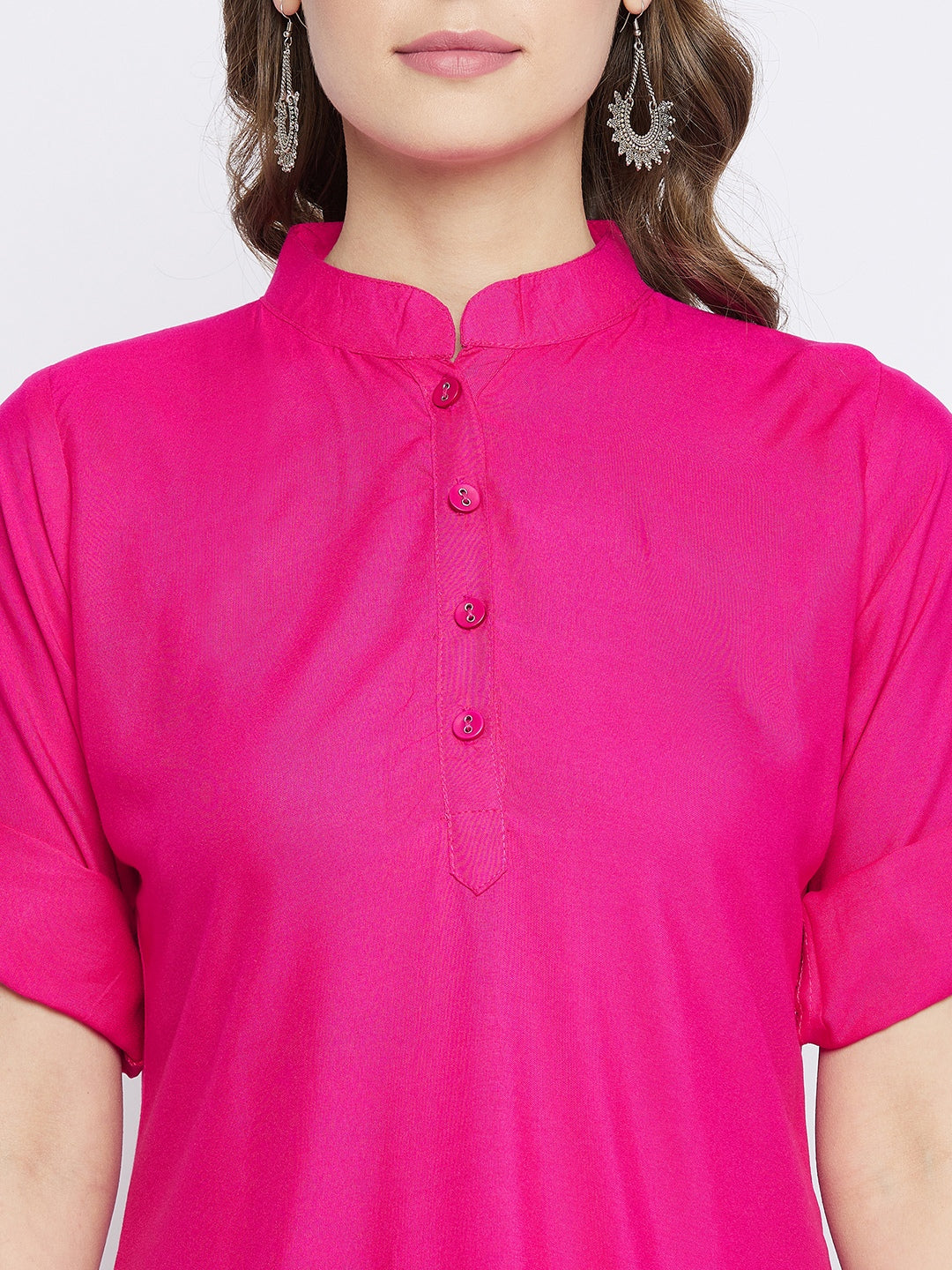 Pink Solid Coloured Short Kurti - 32" Length