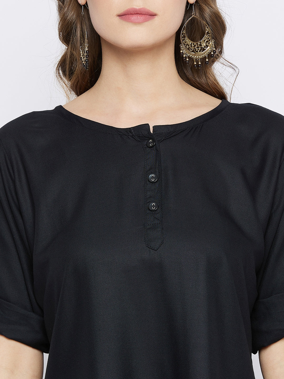 Black Solid Coloured Short Kurti - 32" Length