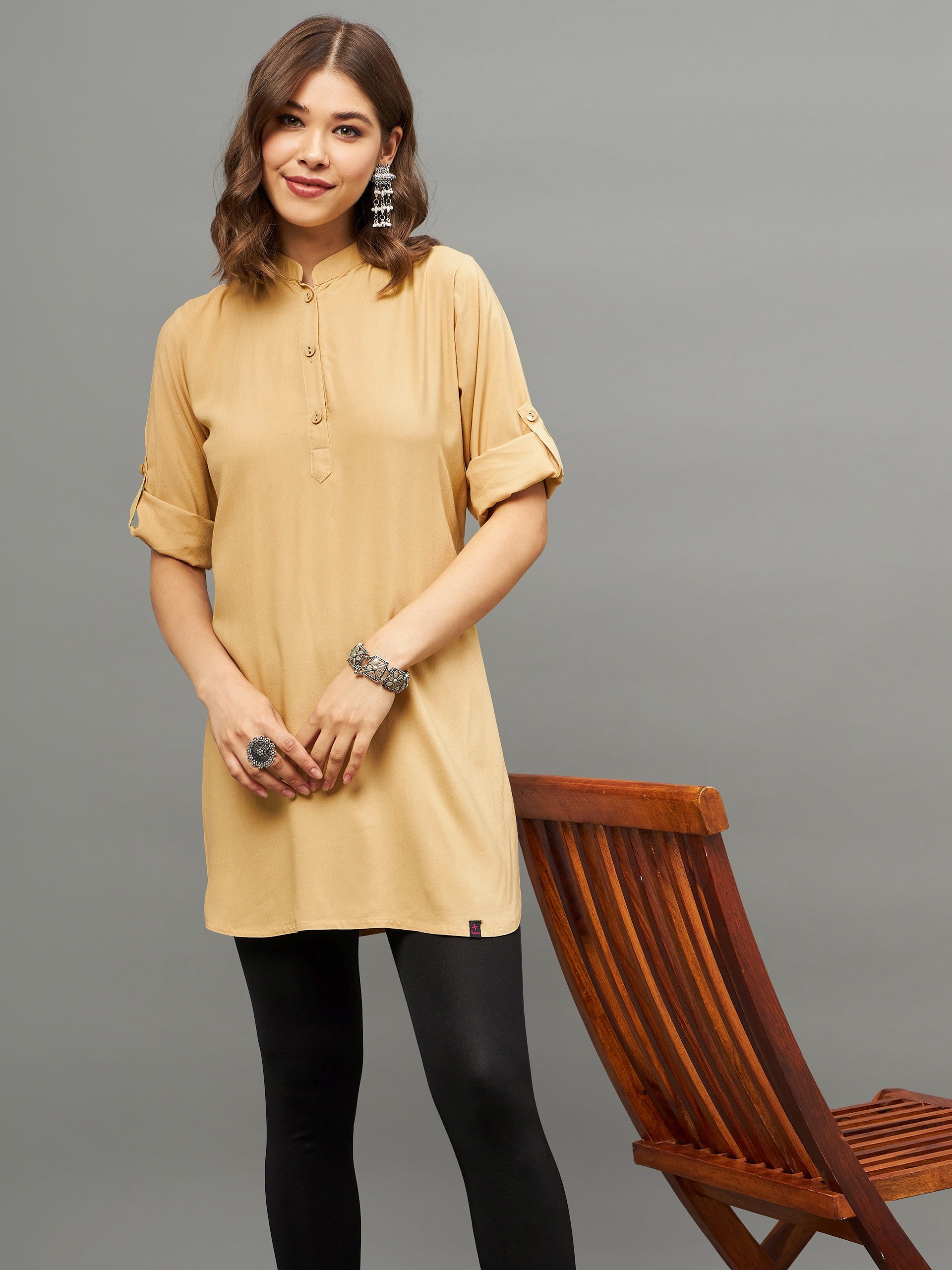 Bottle Green Solid Coloured Short Kurti - 32" Length
