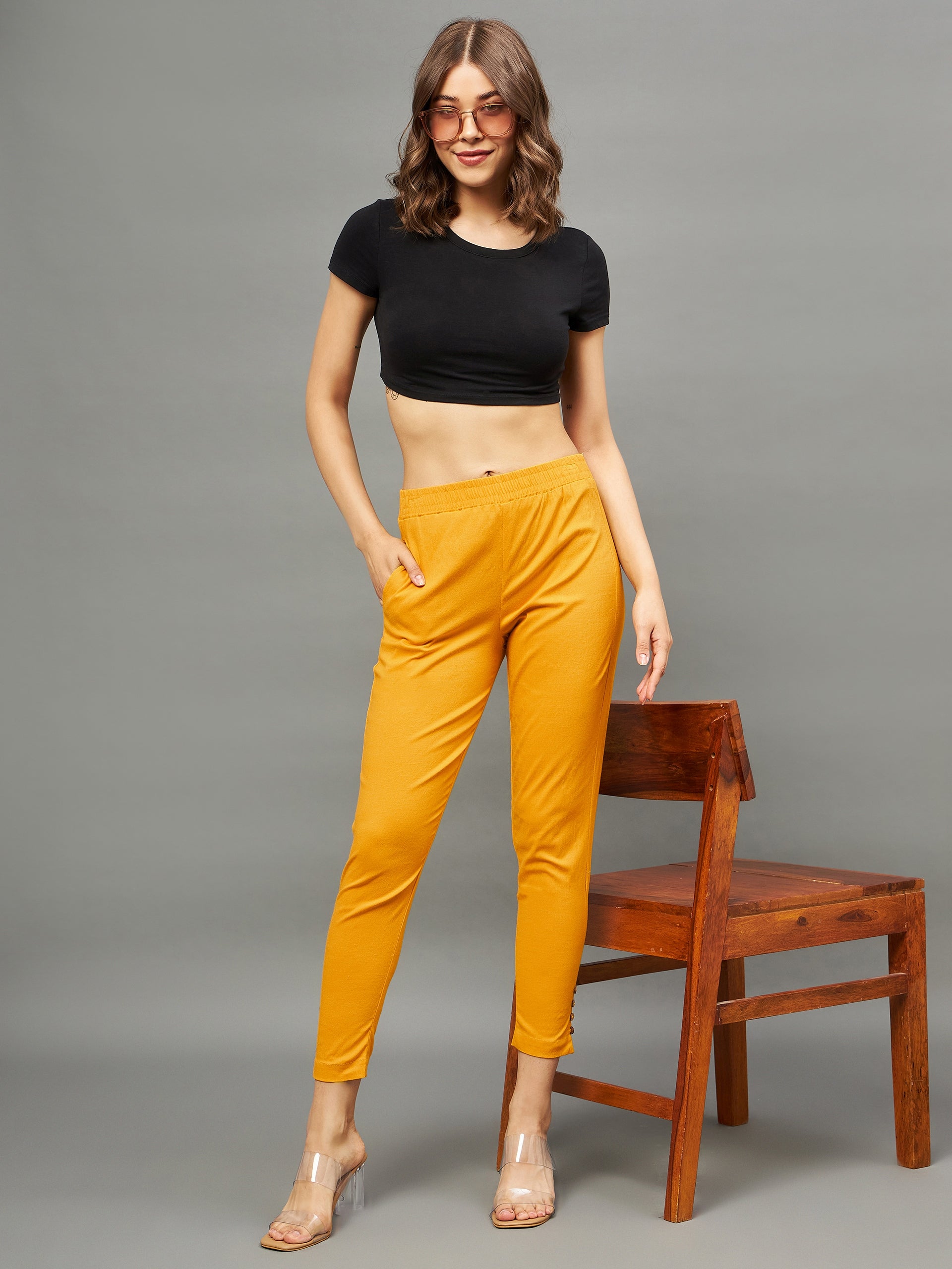 Mustard Regular Fit Potli Pants