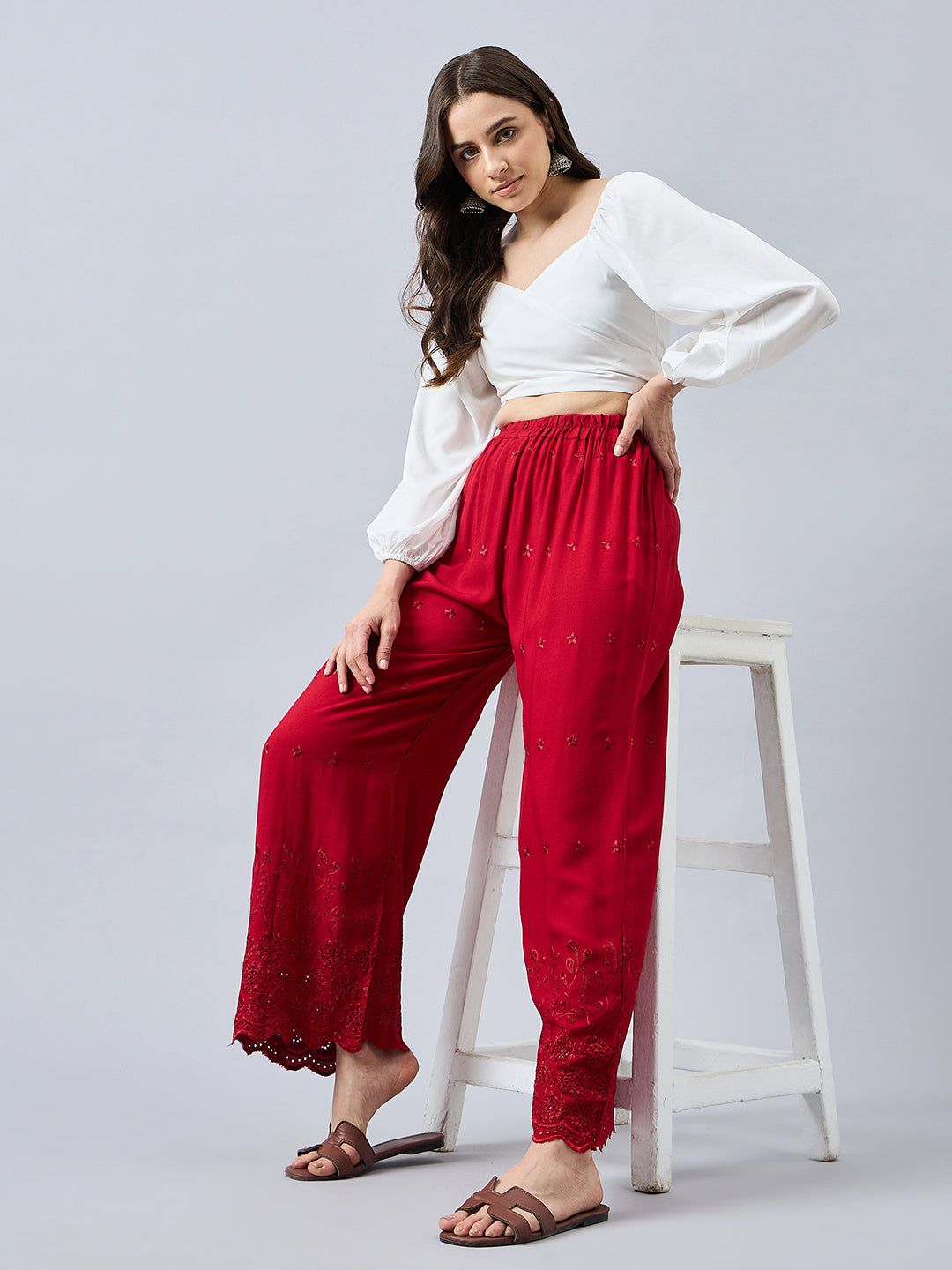 Maroon Chikankari Palazzo