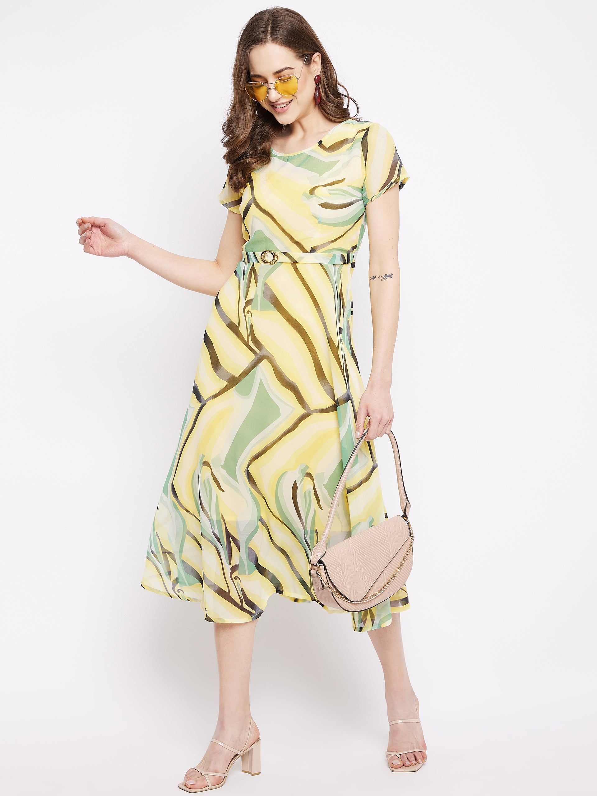 Round neck short dresses . yellow 2XL