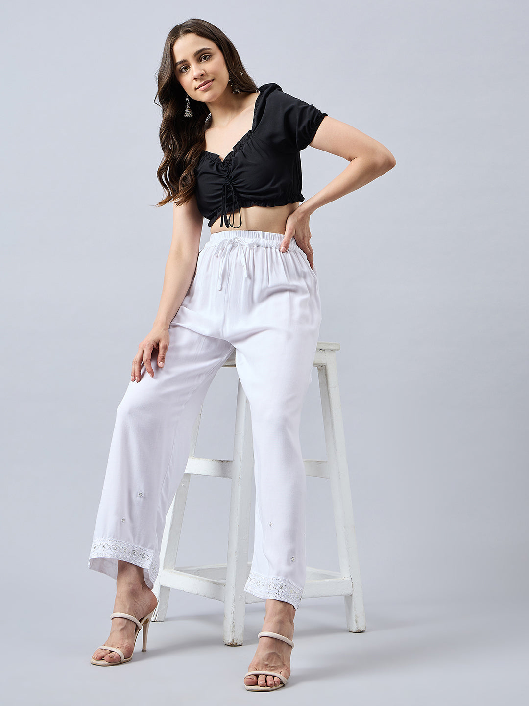 White Embellished Palazzo