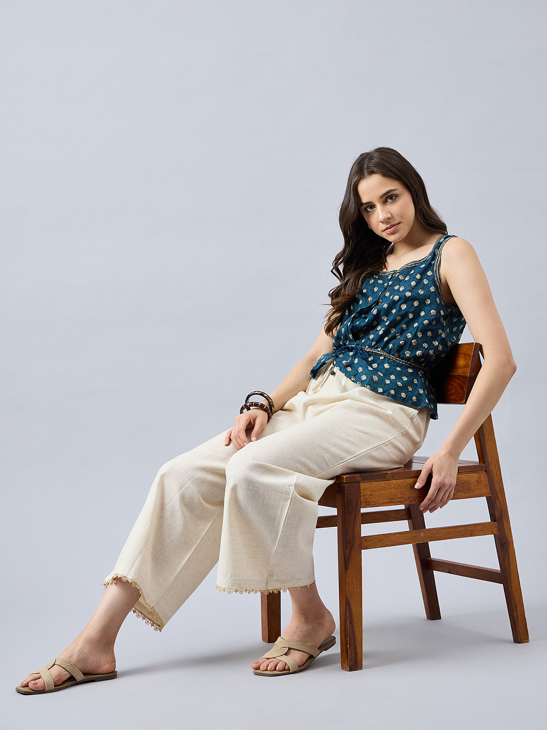 Cotton Palazzo With Skin Lace Detailing