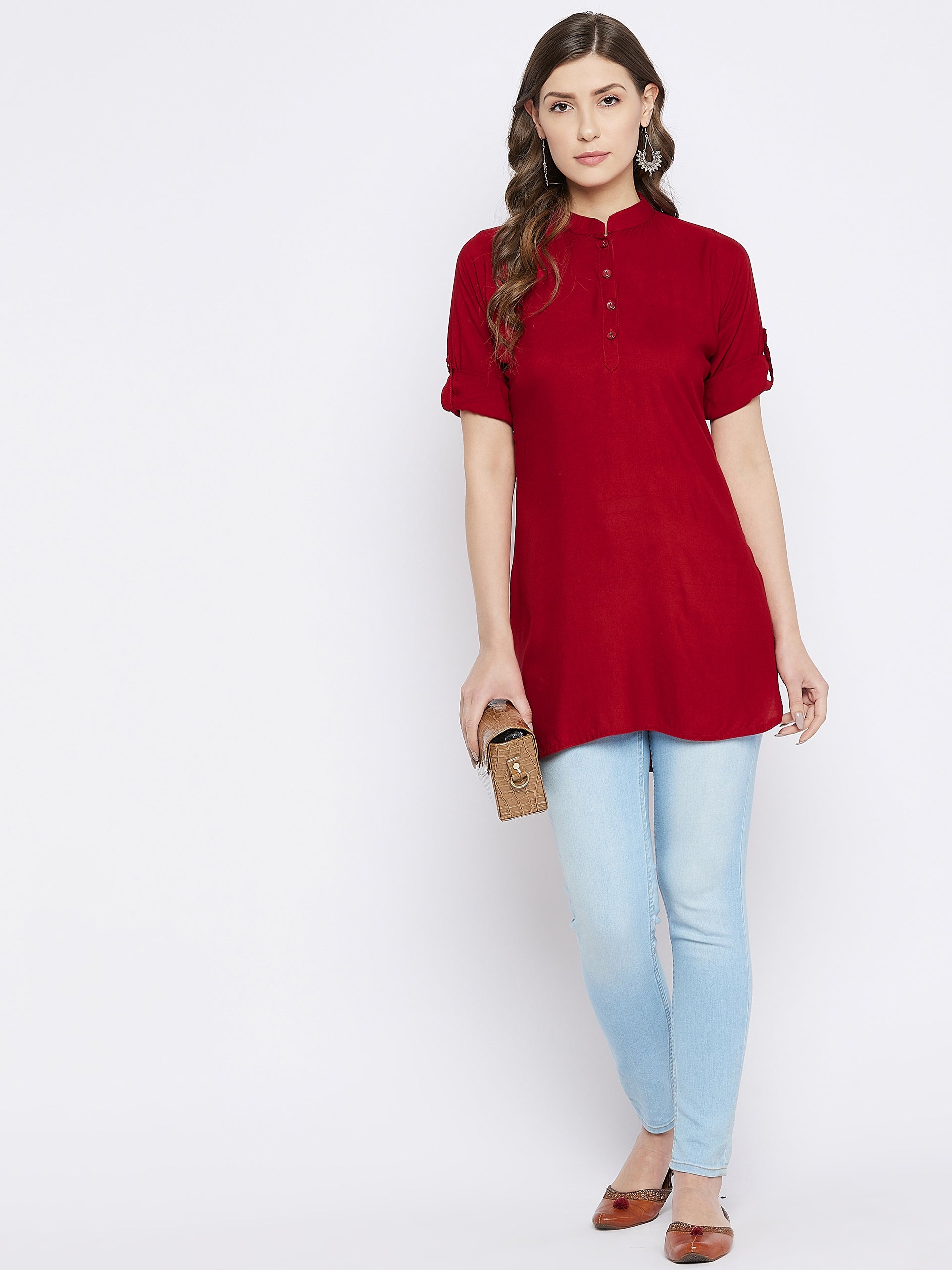 Maroon Solid Coloured Short Kurti - 32" length