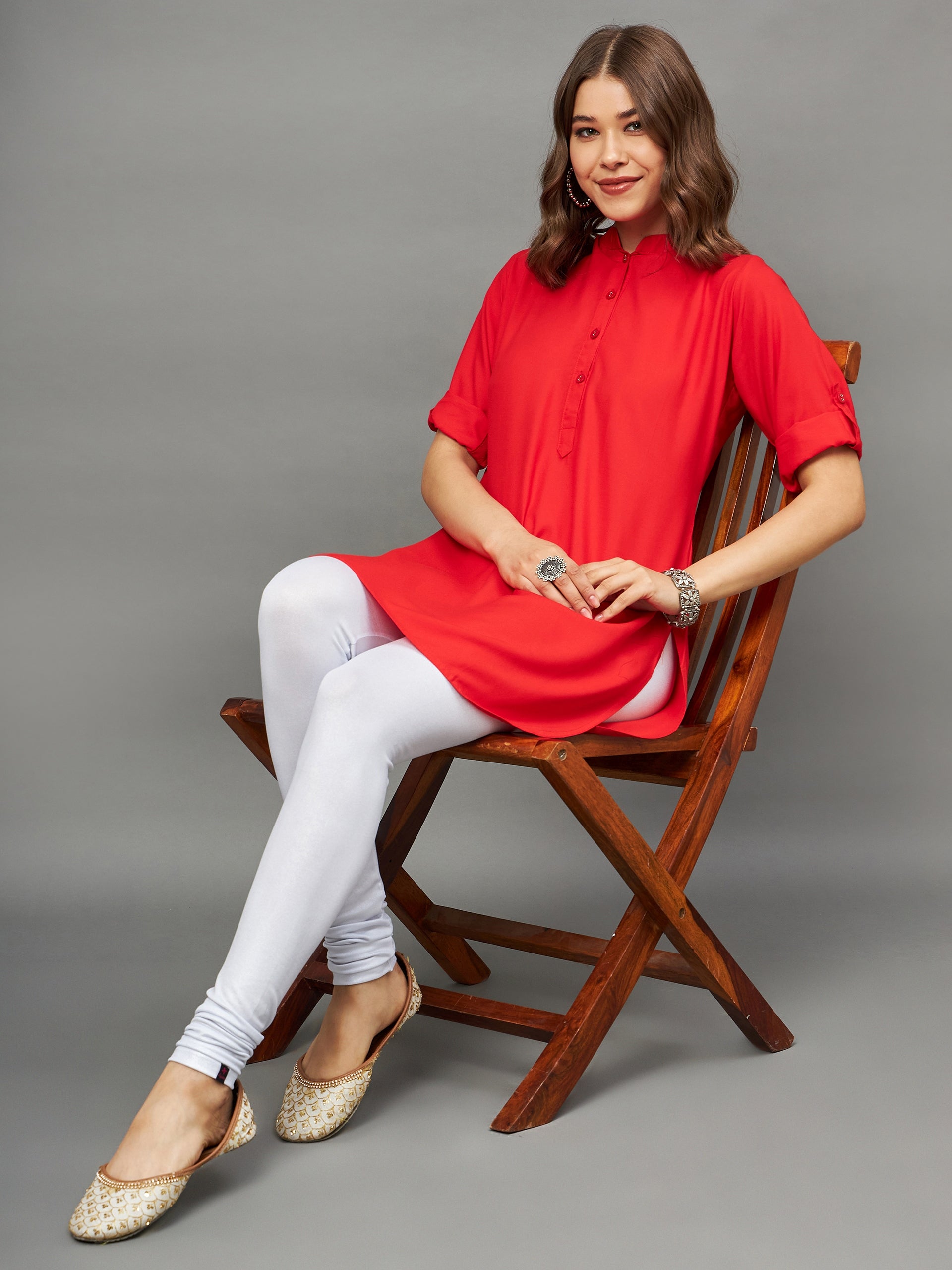 Bottle Green Solid Coloured Short Kurti - 32" Length