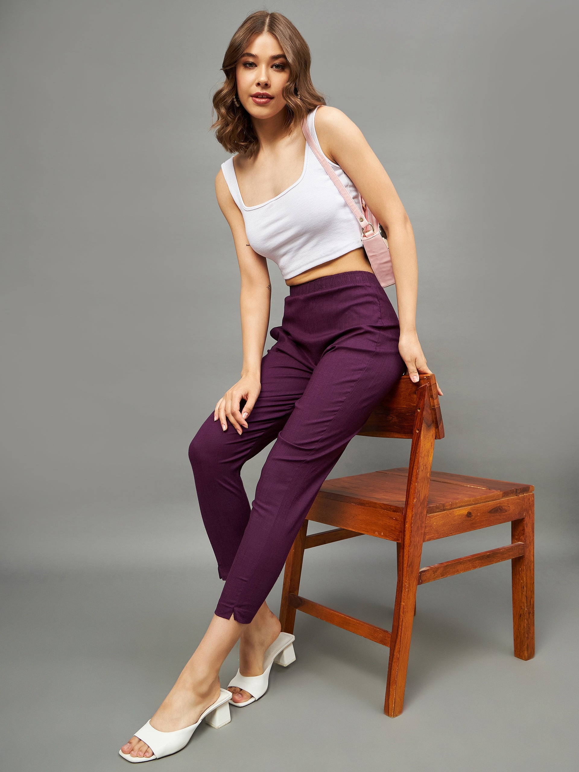 Purple Colour Straight Pant
