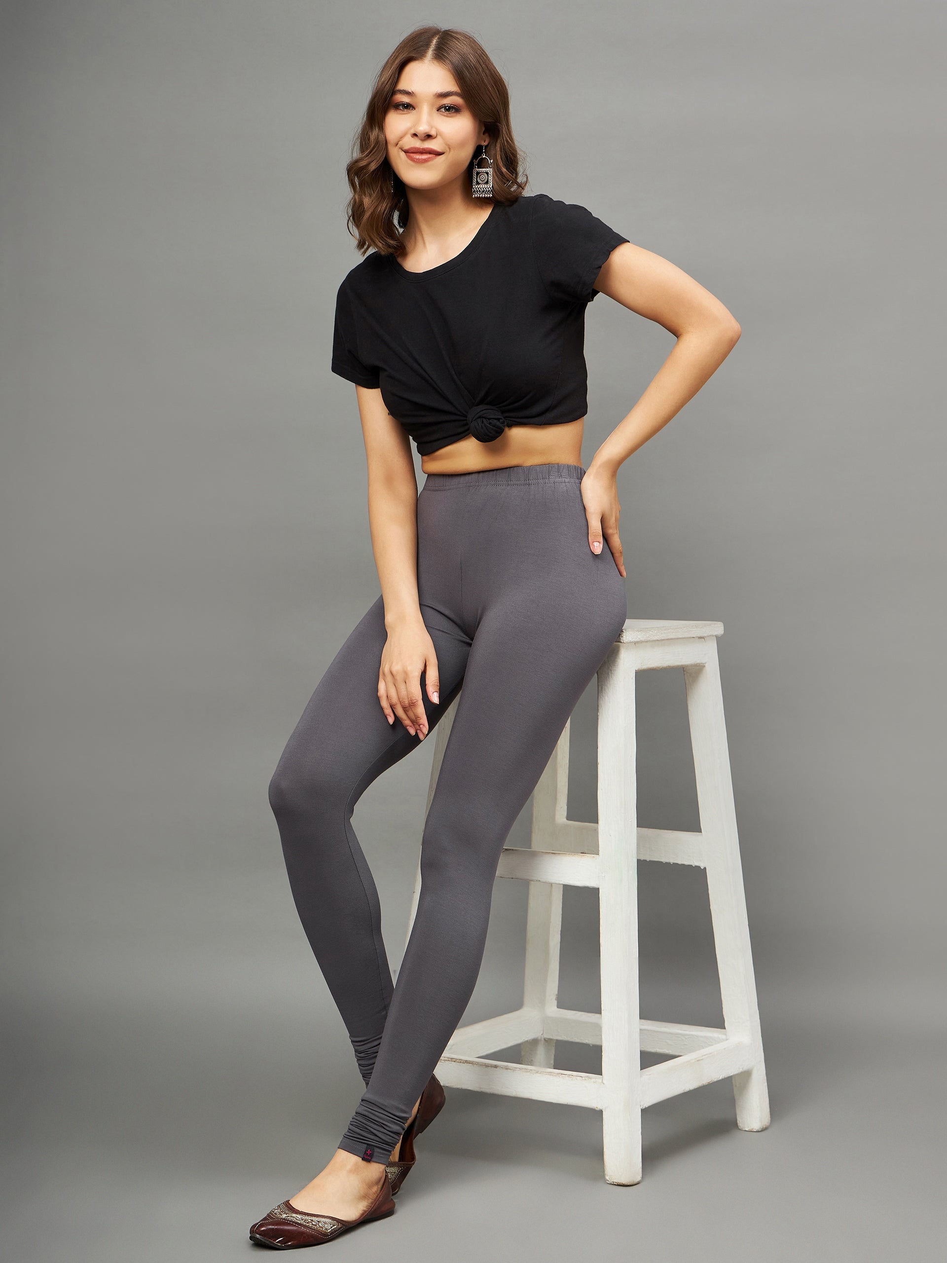 Grey Viscose Chudidar Leggings