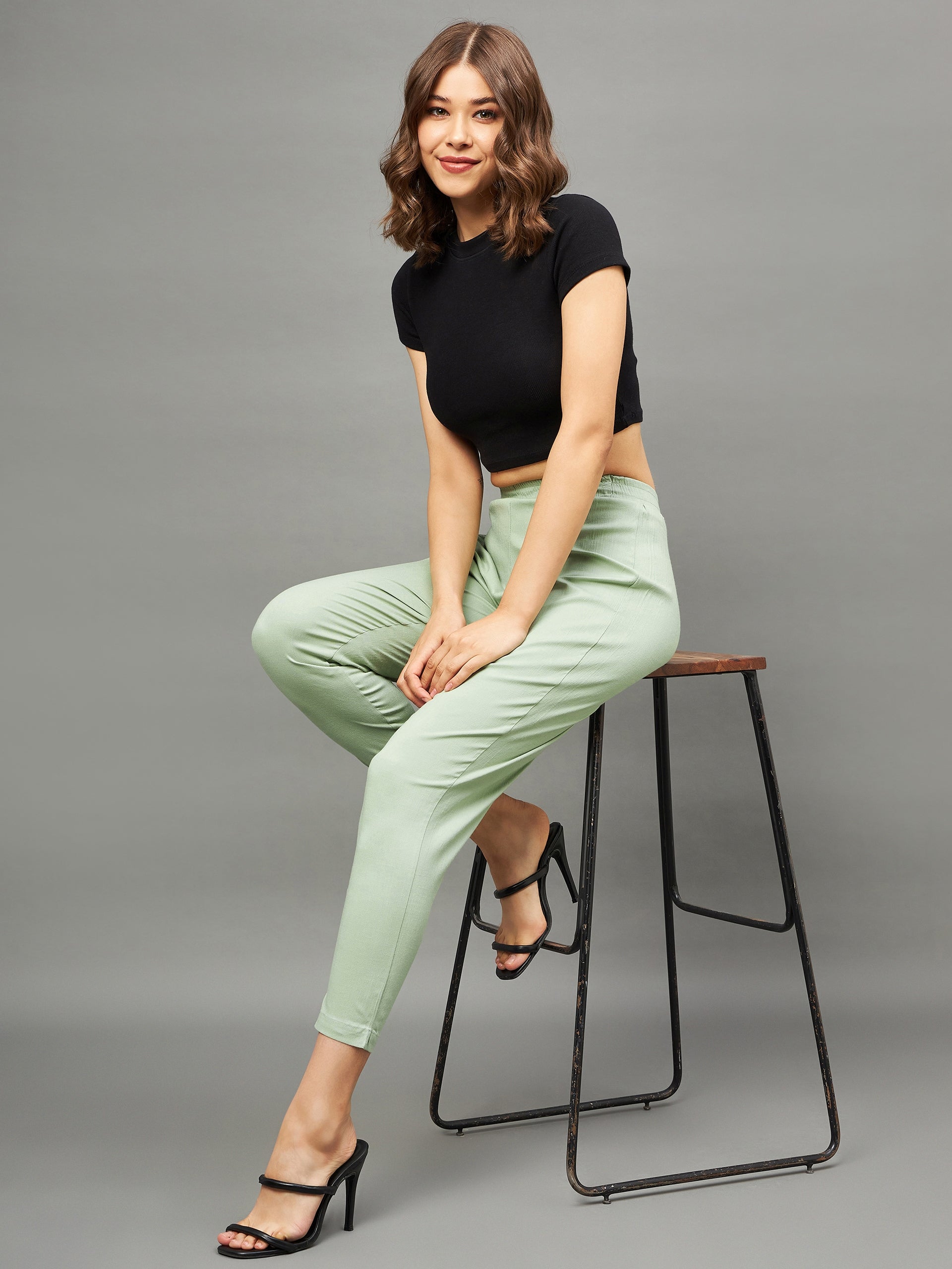 Pista Green Colour Straight Pant