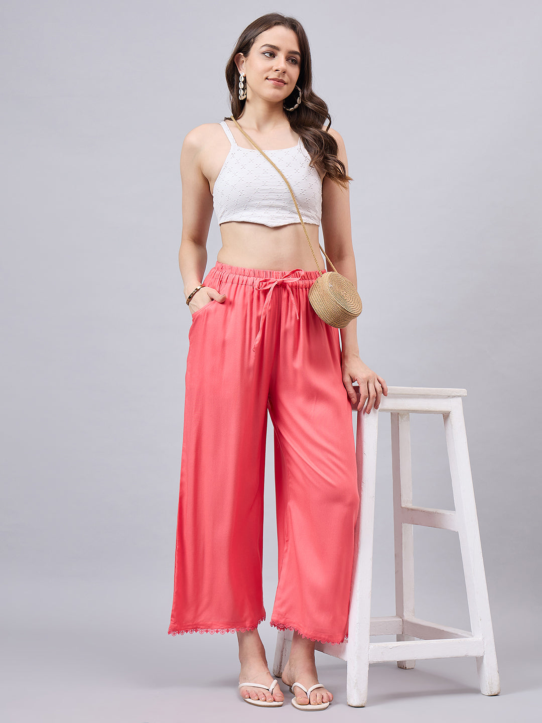 Peach Lace Palazzos