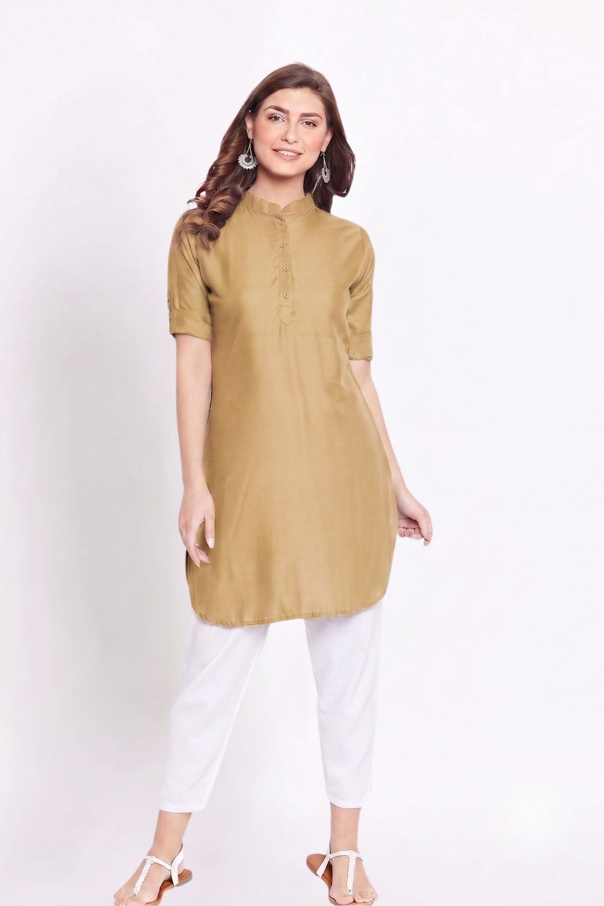 Beige Solid Color Kurti