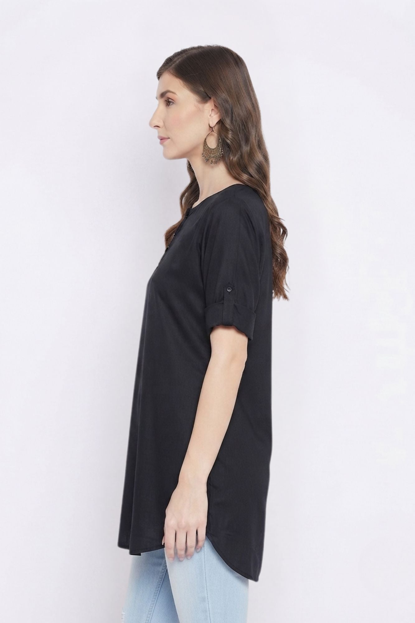 Black Solid Coloured Short Kurti - 32" Length