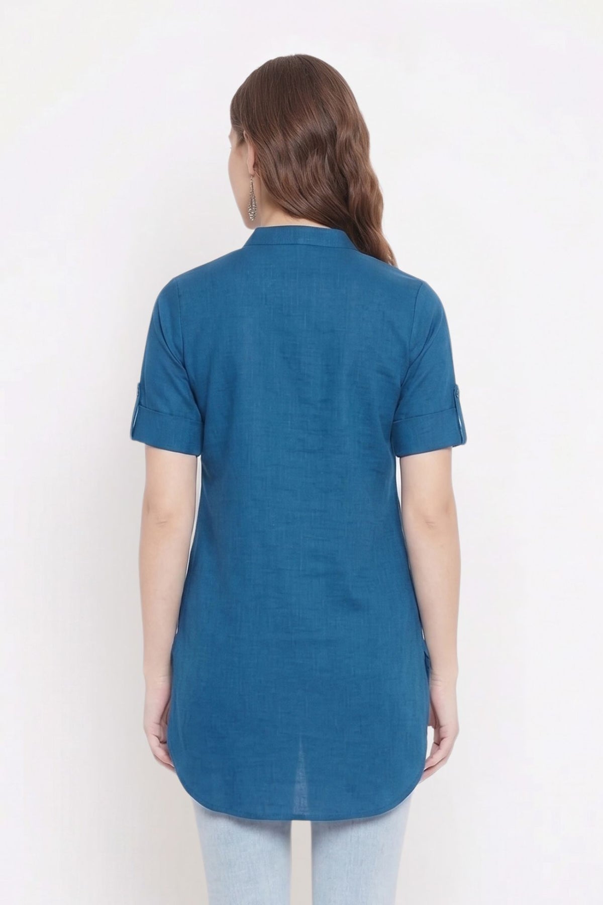 Blue Solid Coloured Short Kurti - 32" Length