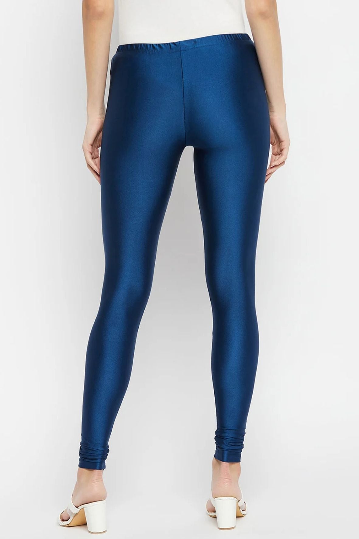 Navy Blue Metallic Leggings - Ankle Length