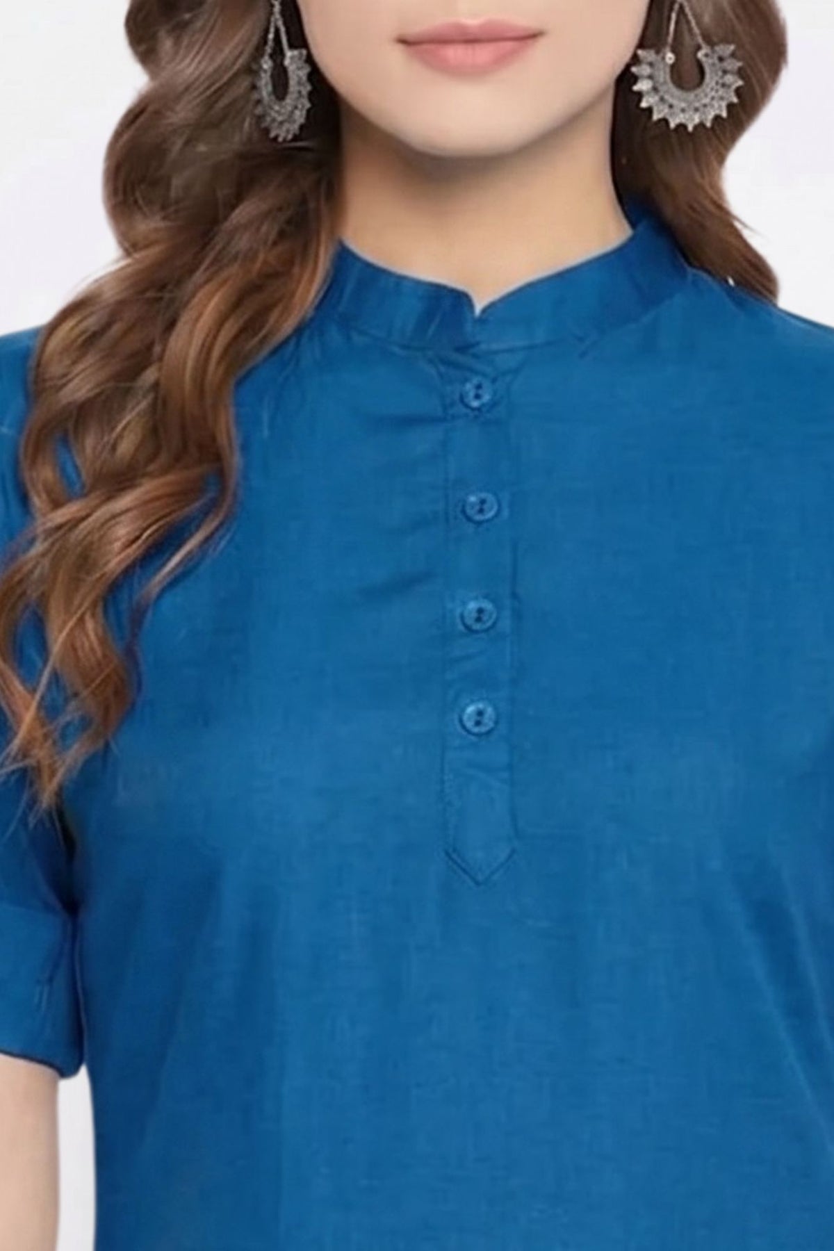 Blue Solid Coloured Short Kurti - 32" Length