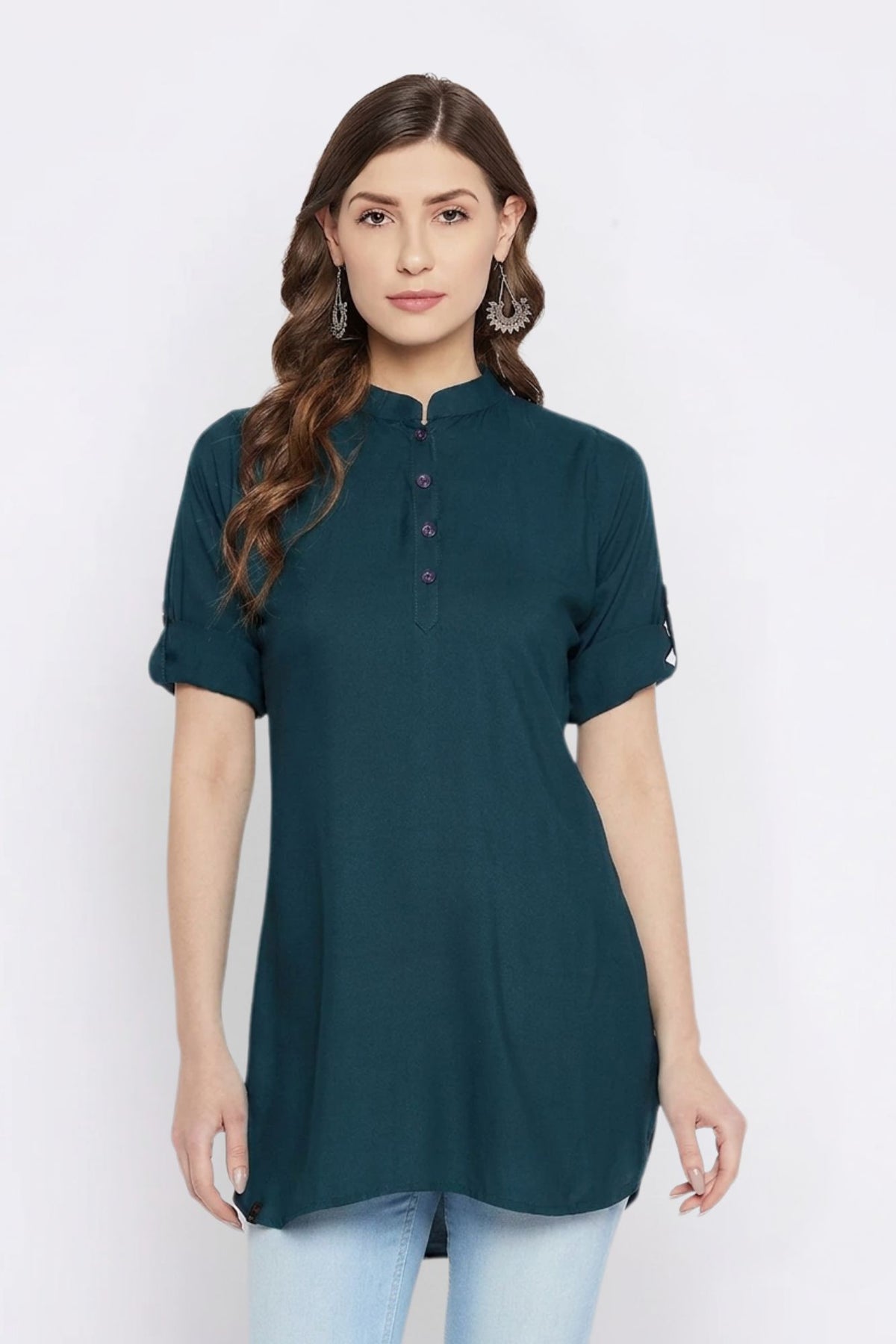 White Solid Coloured Short Kurti - 32" Length