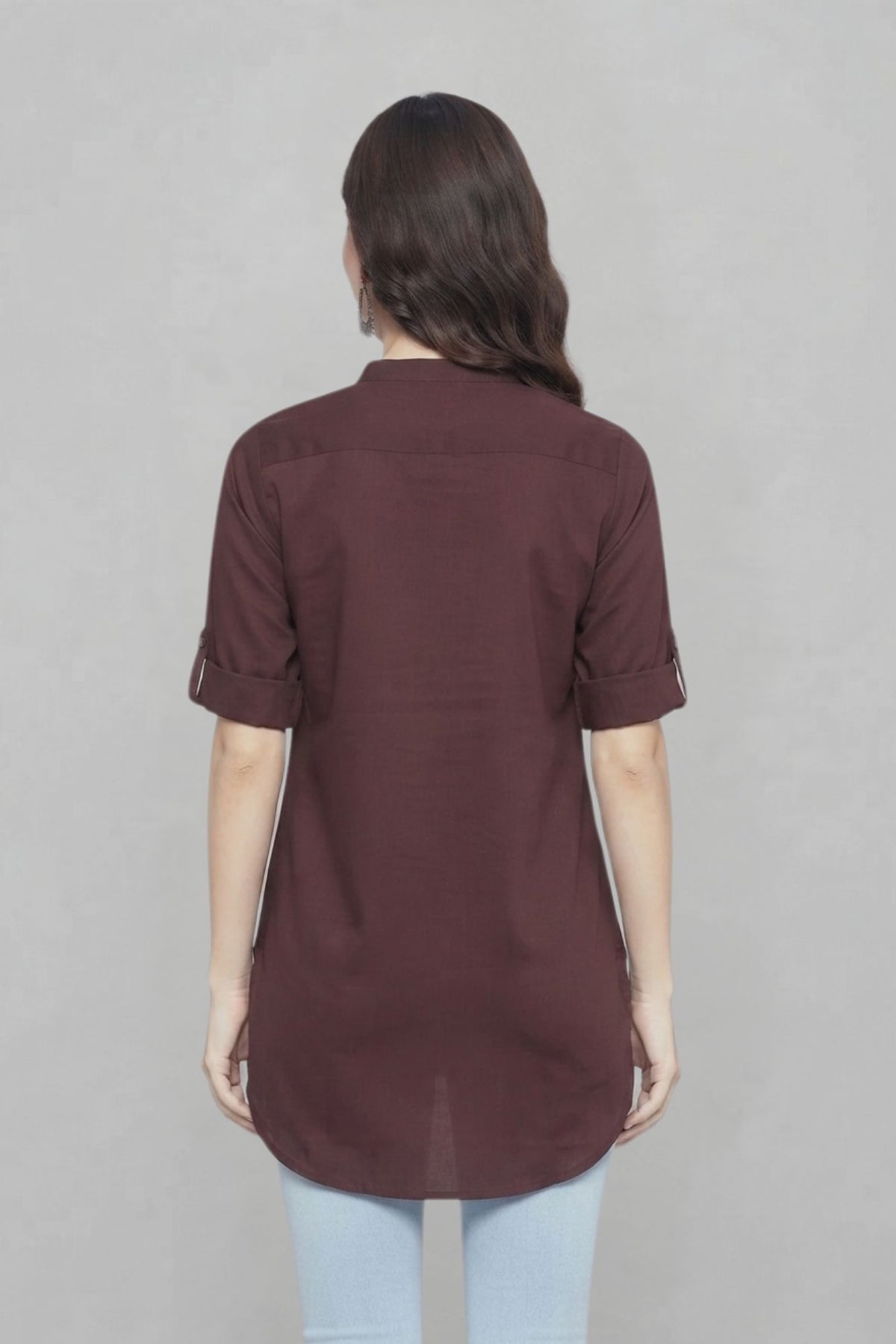 Brown Solid Coloured Short Kurti - 32" Length