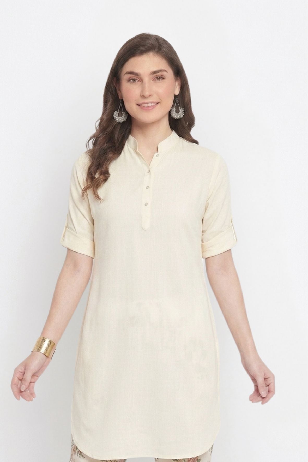 Cream Solid Color Kurti
