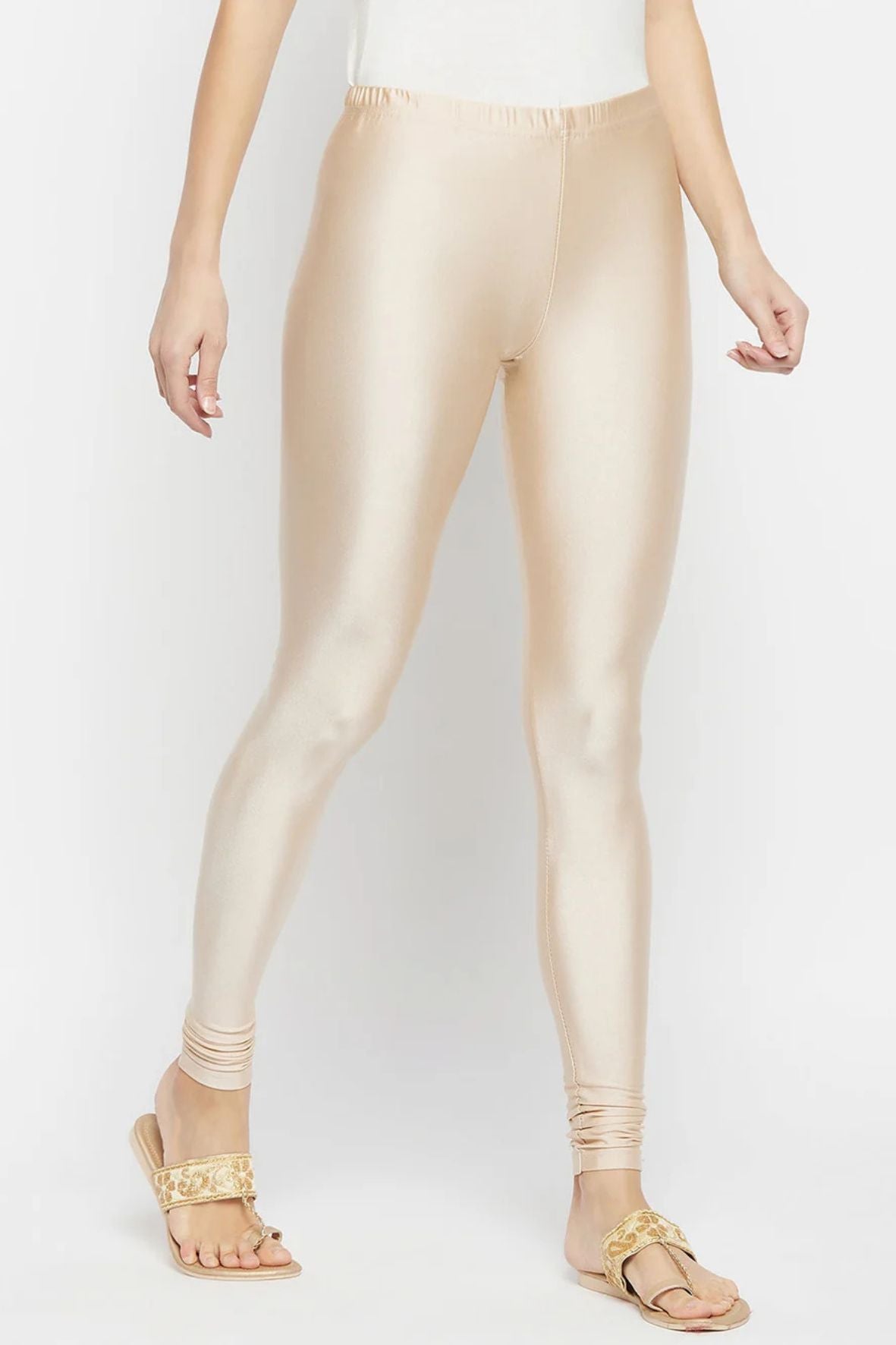 Cream Metallic Leggings - Ankle Length