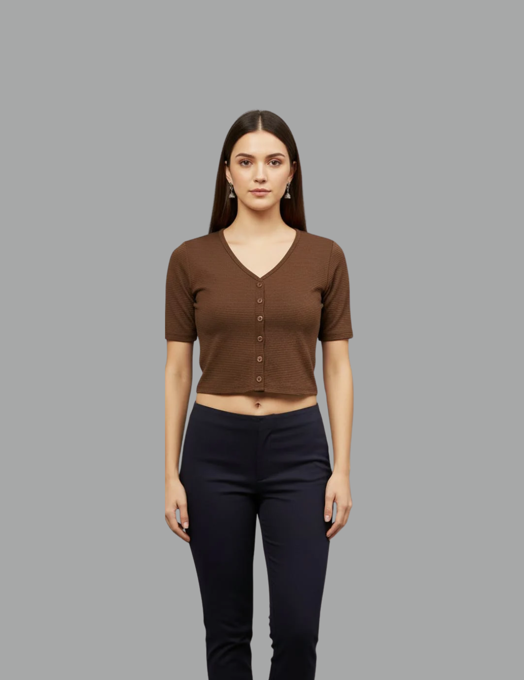 Dark Brown Fukuro Crop Top for Women