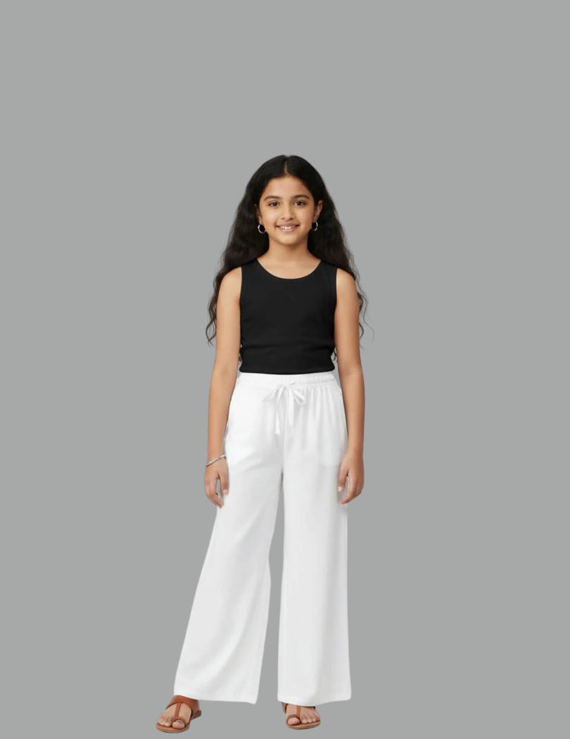 Kids White Rayon Palazzo