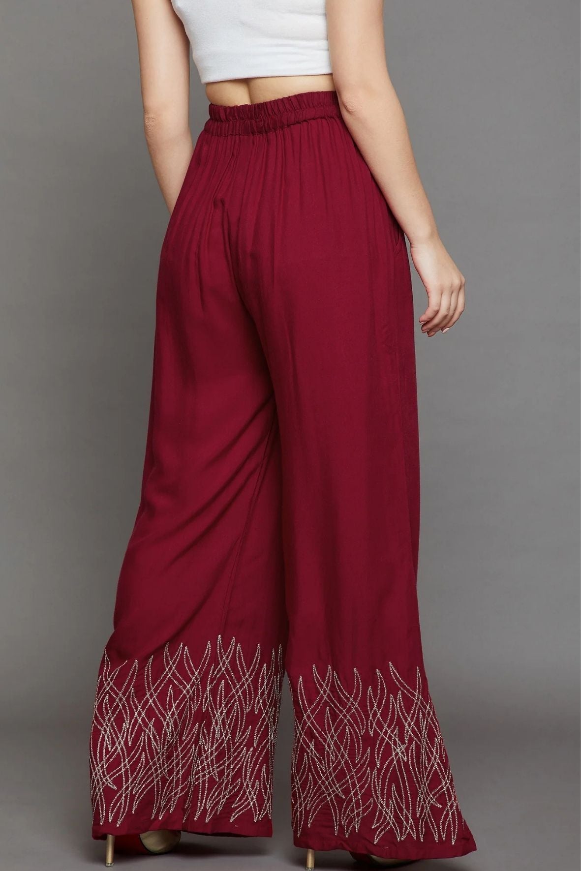 Plum Maroon Embroidery Palazzo