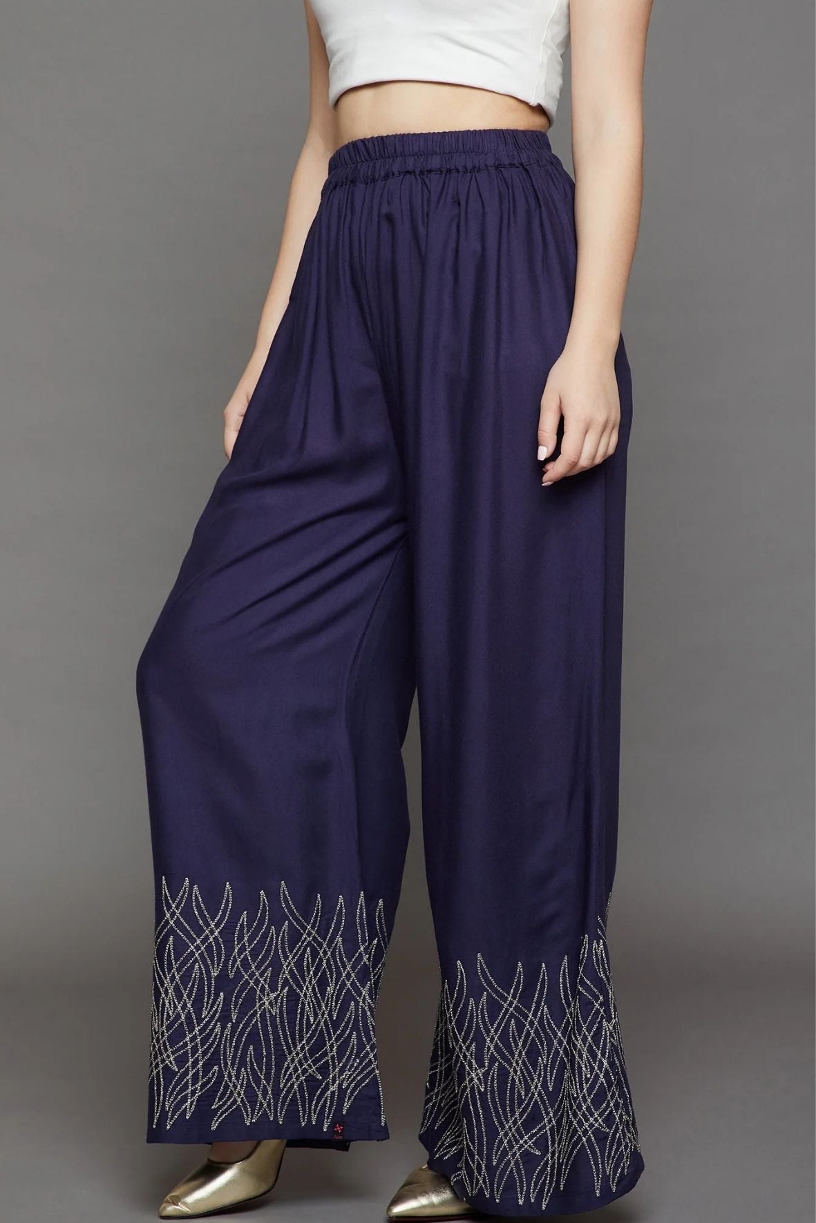Navy Blue Embroidery Palazzo