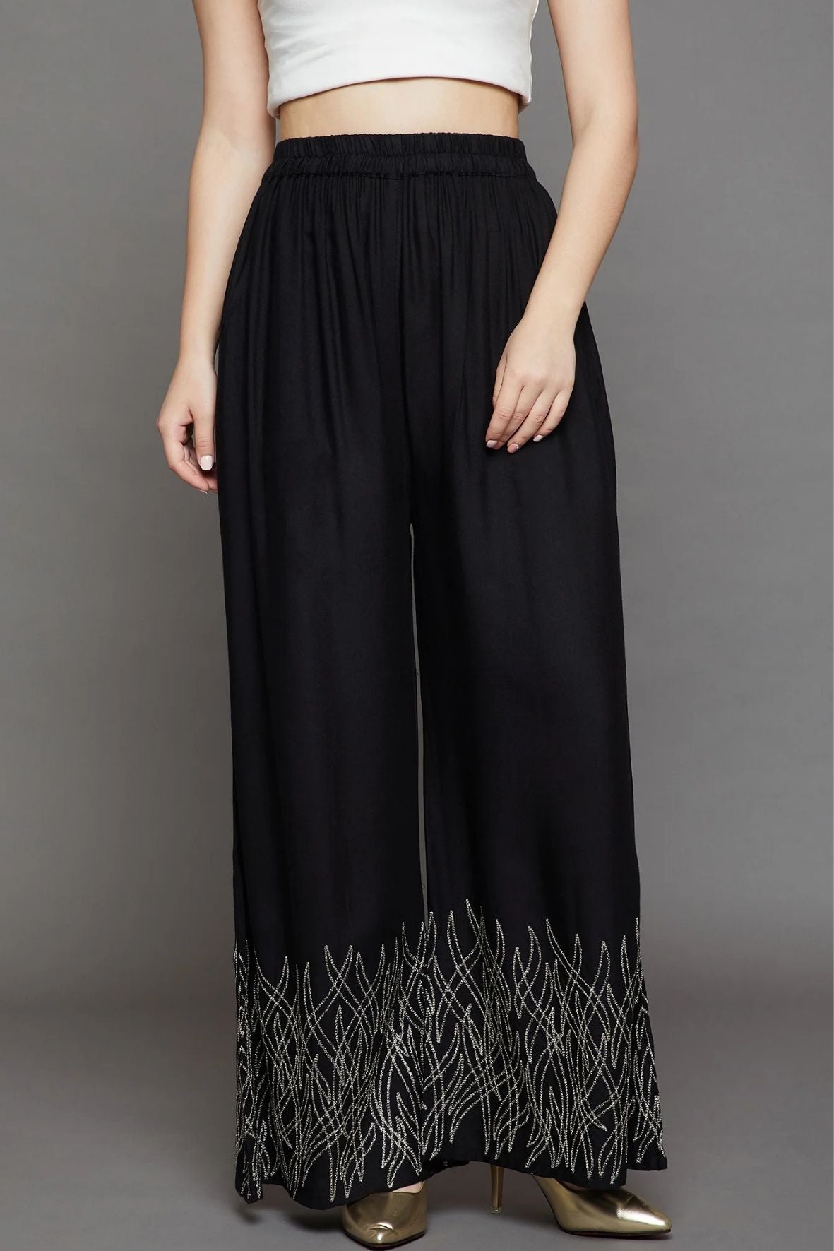 Jet Black Embroidery Palazzo